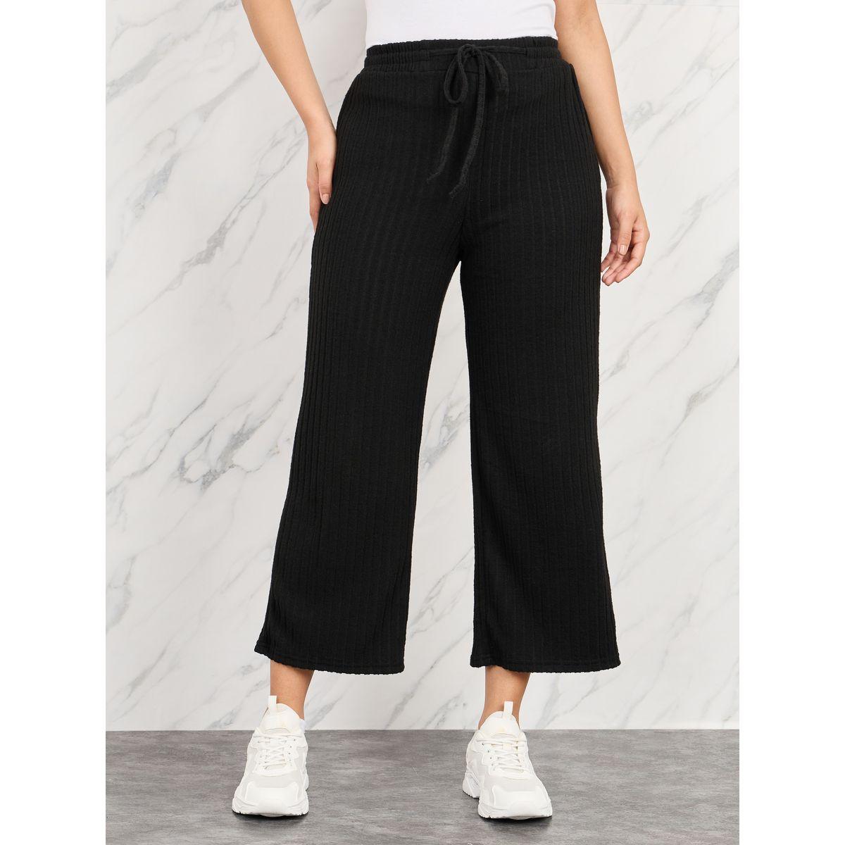 بنطال مضلع بقصة مستقيمة مع اربطة-women-clothing-bottoms-trousers-image-1
