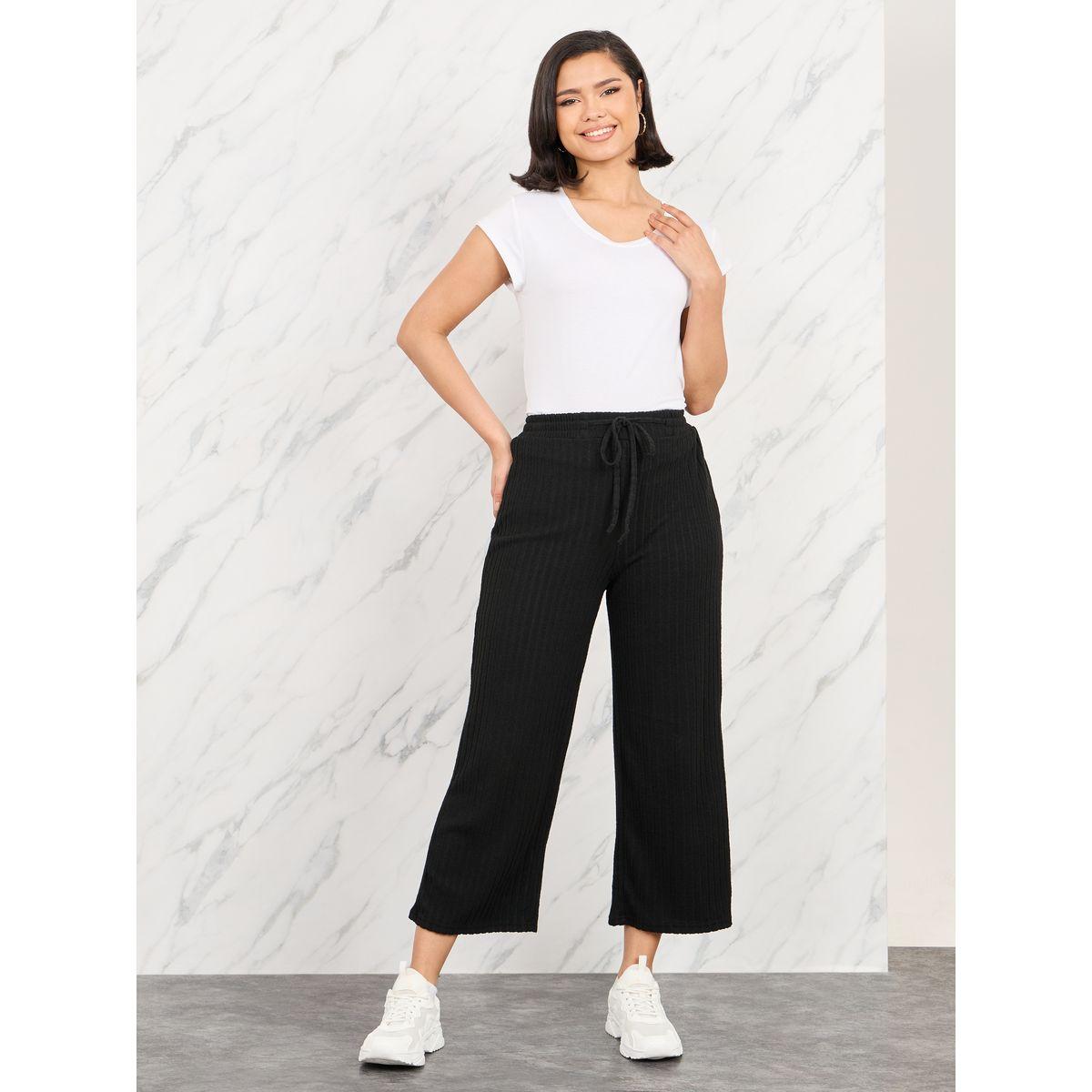 بنطال مضلع بقصة مستقيمة مع اربطة-women-clothing-bottoms-trousers-image-2