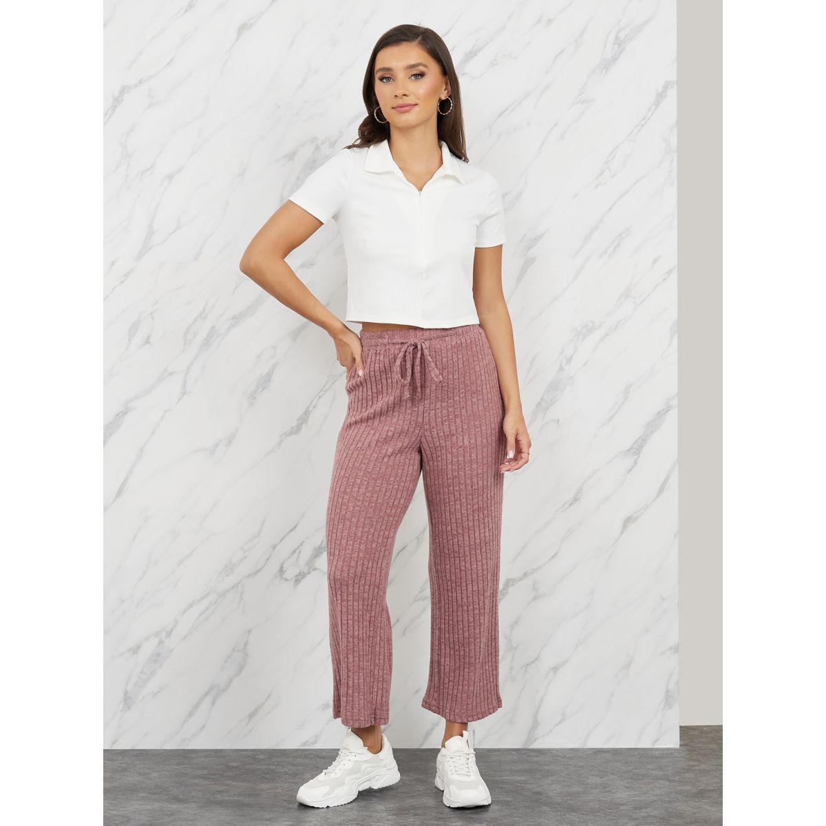 بنطال مضلع قصير بقصة مريحة واربطة-women-clothing-bottoms-trousers-image-2