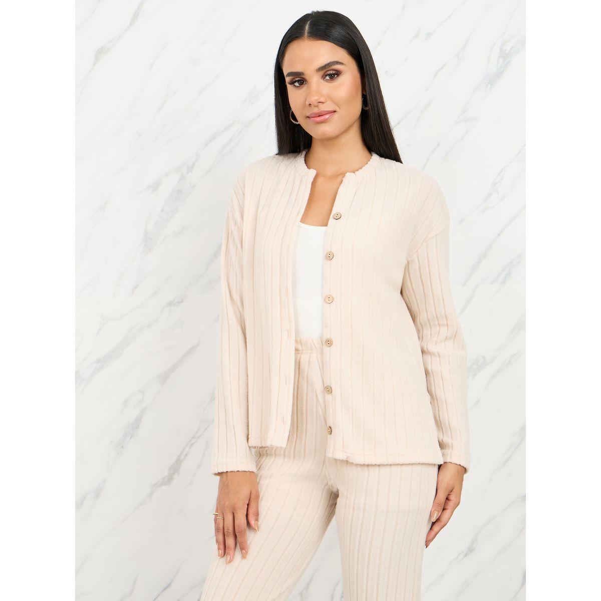 Styli Ribbed Mandarin Collar Shirt & Flared Pants Set-women-clothing-coordsets-image-2