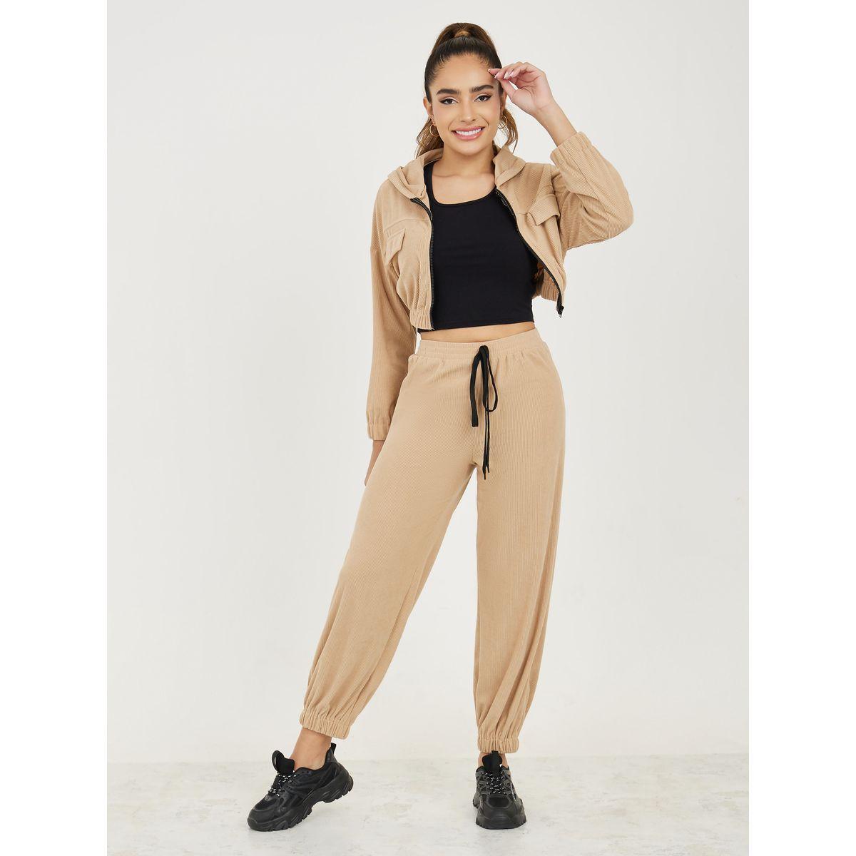 Styli Flap Pocket Contrast Zipper Up Jacket & Joggers Set-women-clothing-coordsets-image-2