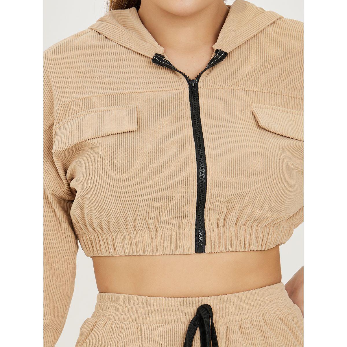 Styli Flap Pocket Contrast Zipper Up Jacket & Joggers Set-women-clothing-coordsets-image-5