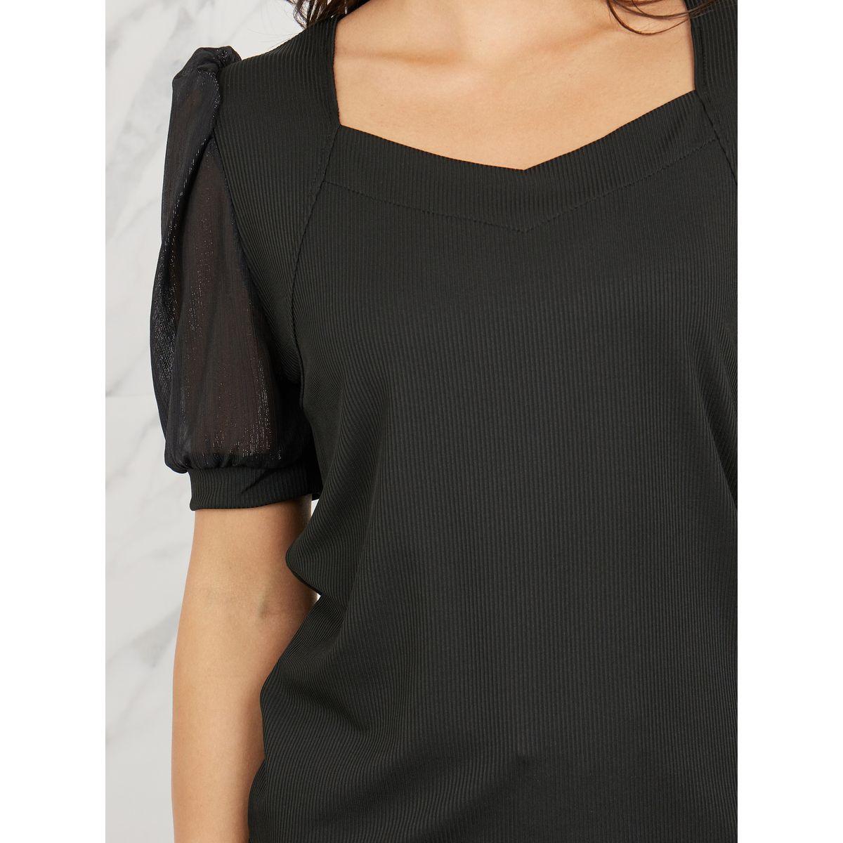 Styli Shimmer Puff Sleeves Sweetheart Neck Knit Top-women-clothing-shirtsandblouses-blouses-image-4