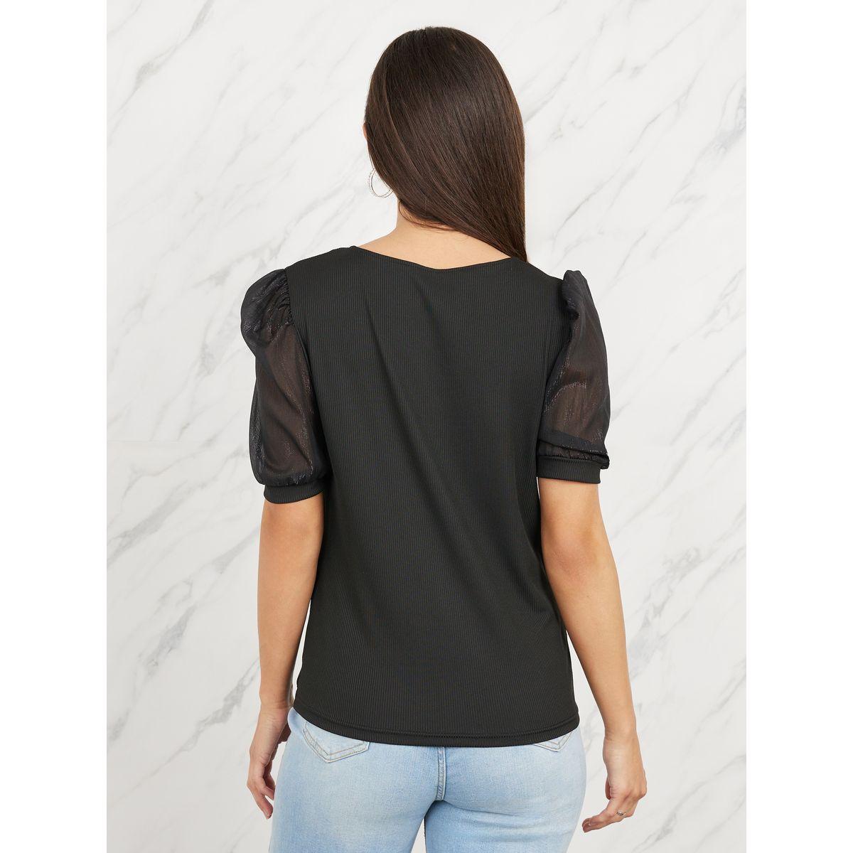 بلوزة محبوكة بياقة على شكل قلب واكمام منفوخة-women-clothing-shirtsandblouses-blouses-image-5