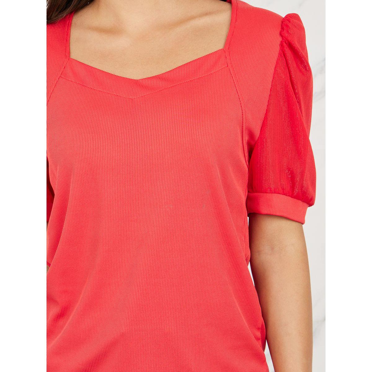 Styli Shimmer Puff Sleeves Sweetheart Neck Knit Top-women-clothing-shirtsandblouses-blouses-image-4