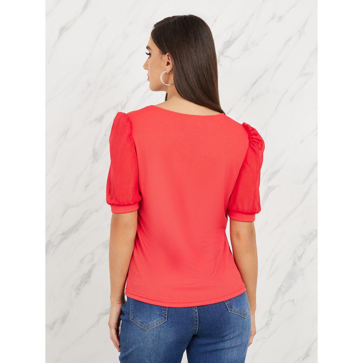 Styli Shimmer Puff Sleeves Sweetheart Neck Knit Top-women-clothing-shirtsandblouses-blouses-image-5
