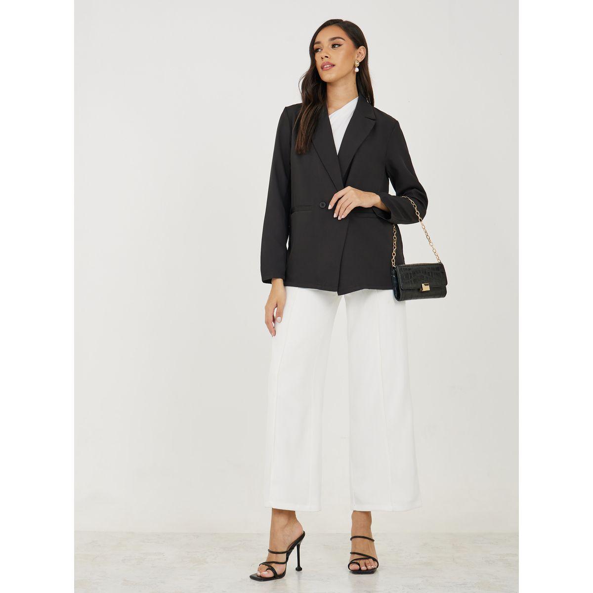Styli Regular Fit Double Breasted Blazer with Pockets & Notch Lapel Neck-women-clothing-coatsandjackets-blazers-image-3