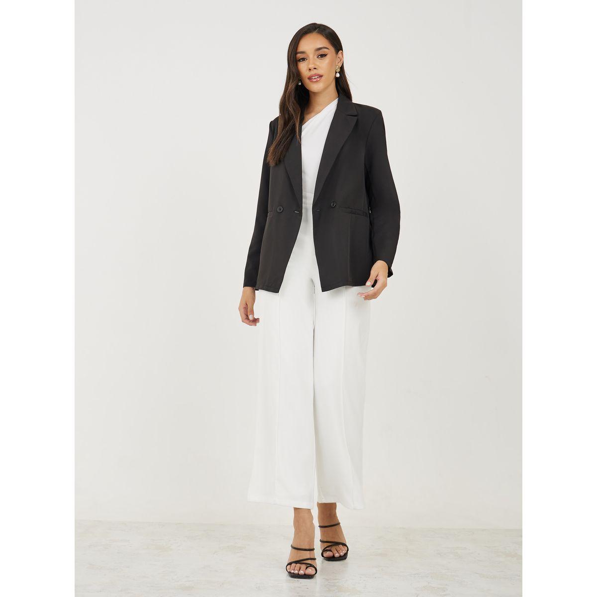 Styli Regular Fit Double Breasted Blazer with Pockets & Notch Lapel Neck-women-clothing-coatsandjackets-blazers-image-4