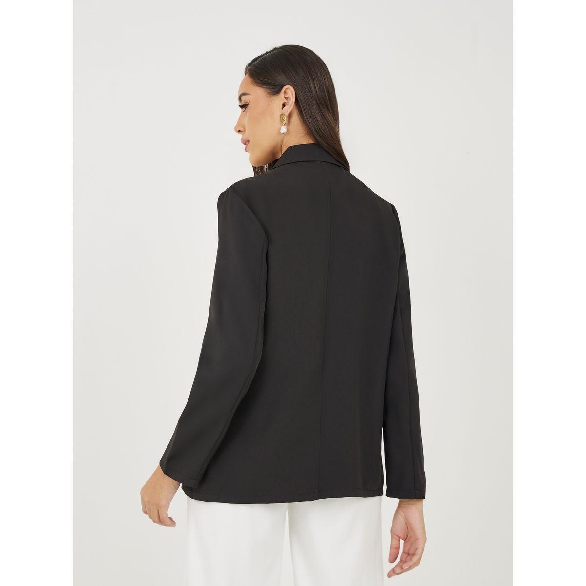 Styli Regular Fit Double Breasted Blazer with Pockets & Notch Lapel Neck-women-clothing-coatsandjackets-blazers-image-6