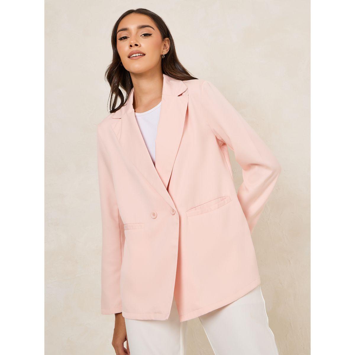 Styli Regular Fit Double Breasted Blazer with Pockets & Notch Lapel Neck-women-clothing-coatsandjackets-blazers-image-1