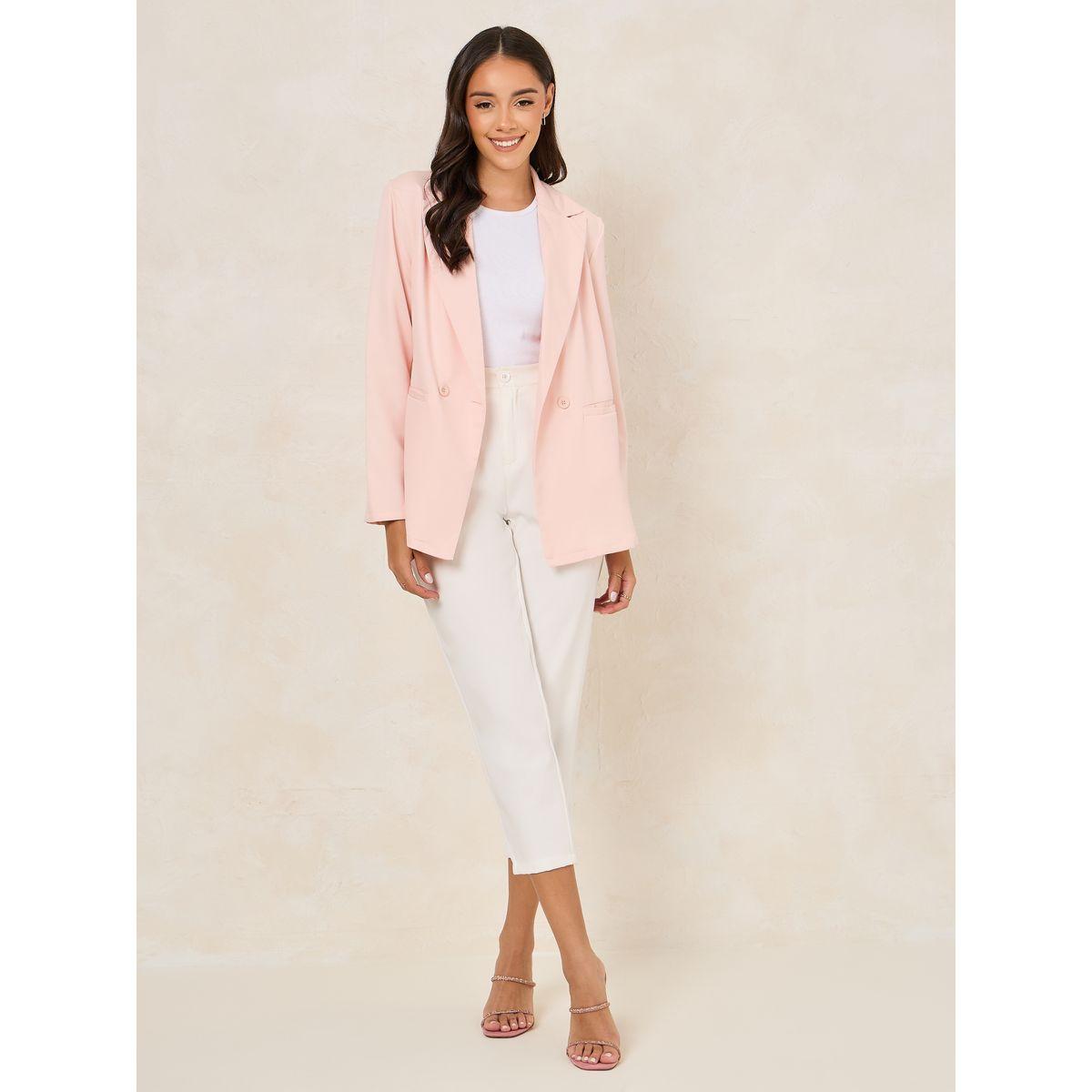 Styli Regular Fit Double Breasted Blazer with Pockets & Notch Lapel Neck-women-clothing-coatsandjackets-blazers-image-2