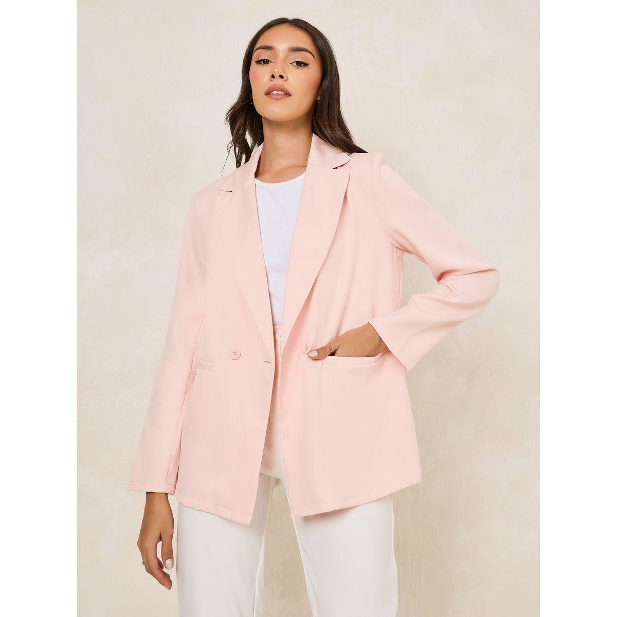 Styli Regular Fit Double Breasted Blazer with Pockets & Notch Lapel Neck-women-clothing-coatsandjackets-blazers-image-3