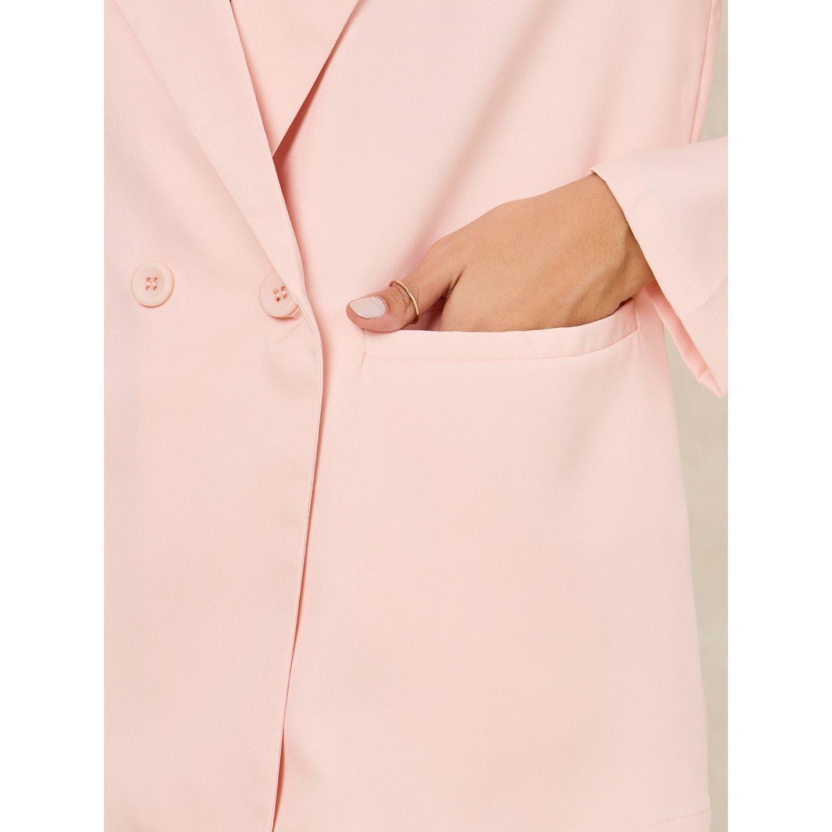 Styli Regular Fit Double Breasted Blazer with Pockets & Notch Lapel Neck-women-clothing-coatsandjackets-blazers-image-4