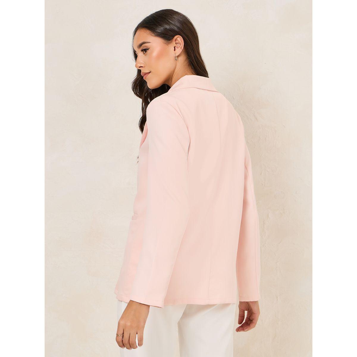 Styli Regular Fit Double Breasted Blazer with Pockets & Notch Lapel Neck-women-clothing-coatsandjackets-blazers-image-5