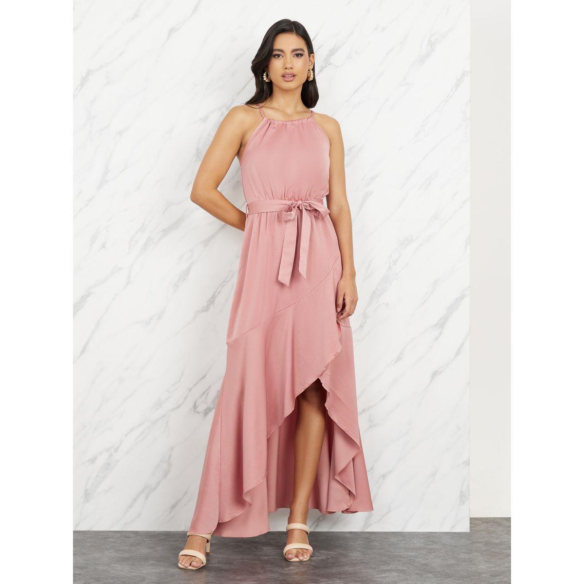 فستان ميدي بياقة هولتر مع اربطة-women-clothing-dresses-image-1