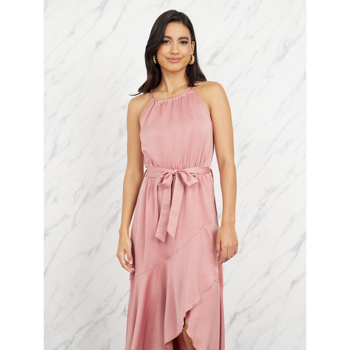 فستان ميدي بياقة هولتر مع اربطة-women-clothing-dresses-image-2