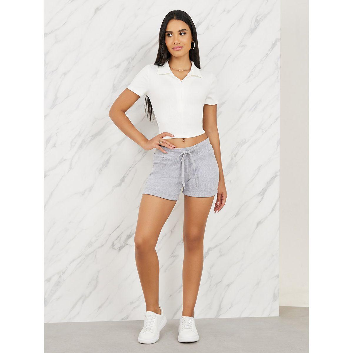Styli Roll Up Hem Drawcord Waist Shorts with Pockets-women-clothing-bottoms-shorts-image-2