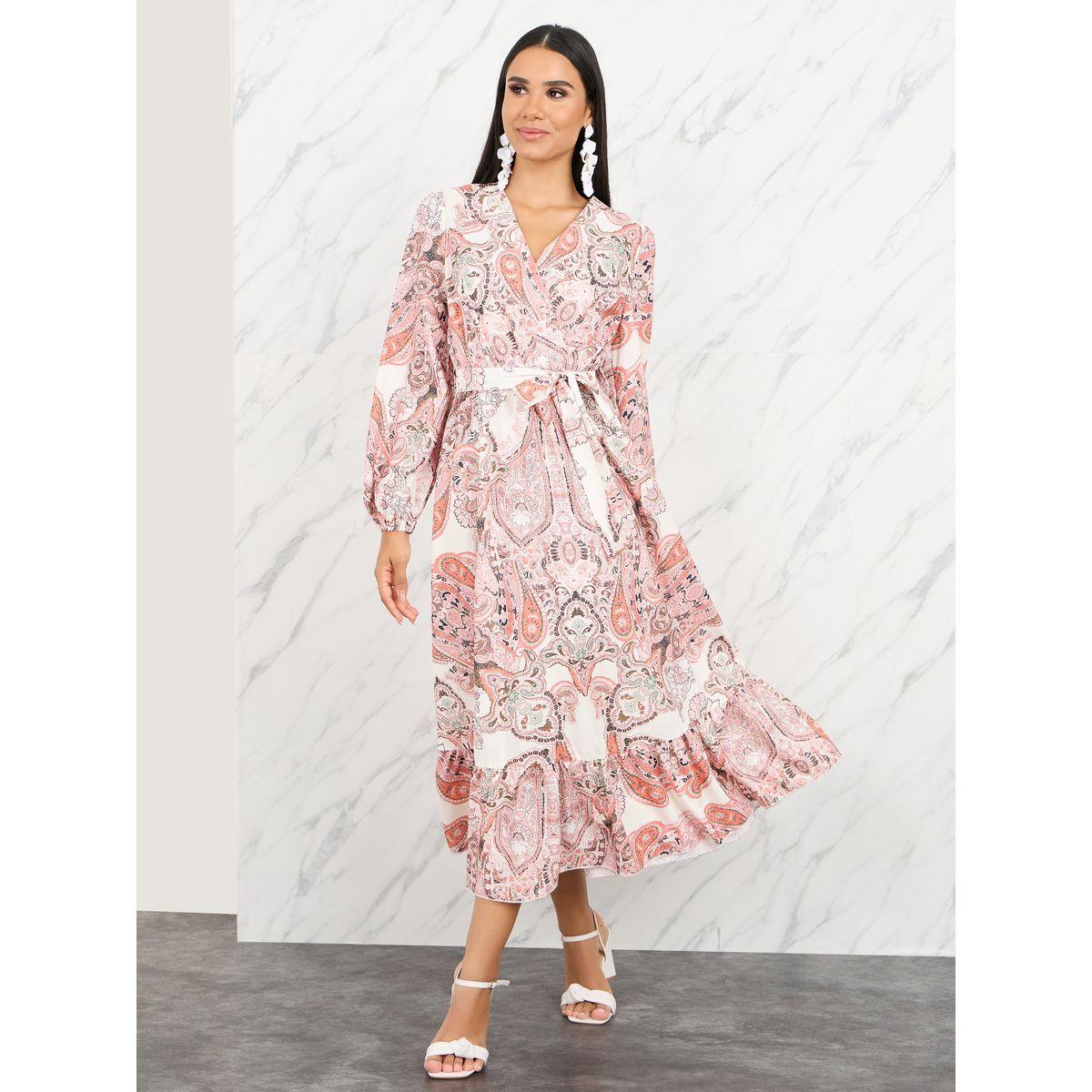 فستان طويل بطبعات صغيرة واربطة-women-clothing-dresses-image-1