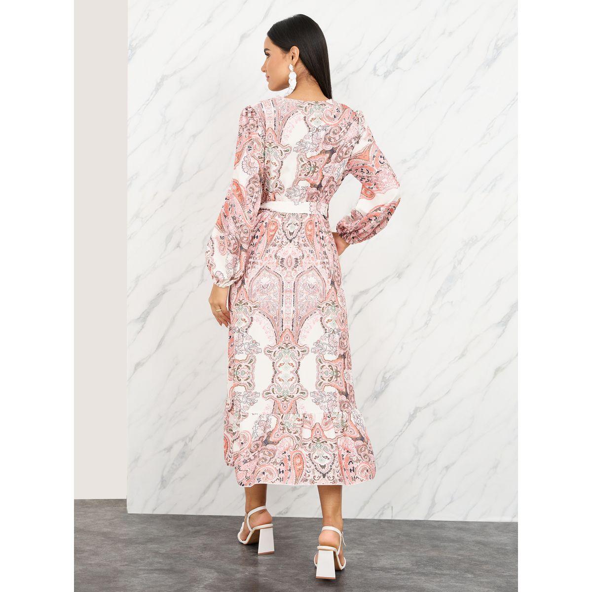 Styli Paisley Print A-Line Maxi Dress with Self Tie Up-women-clothing-dresses-image-4