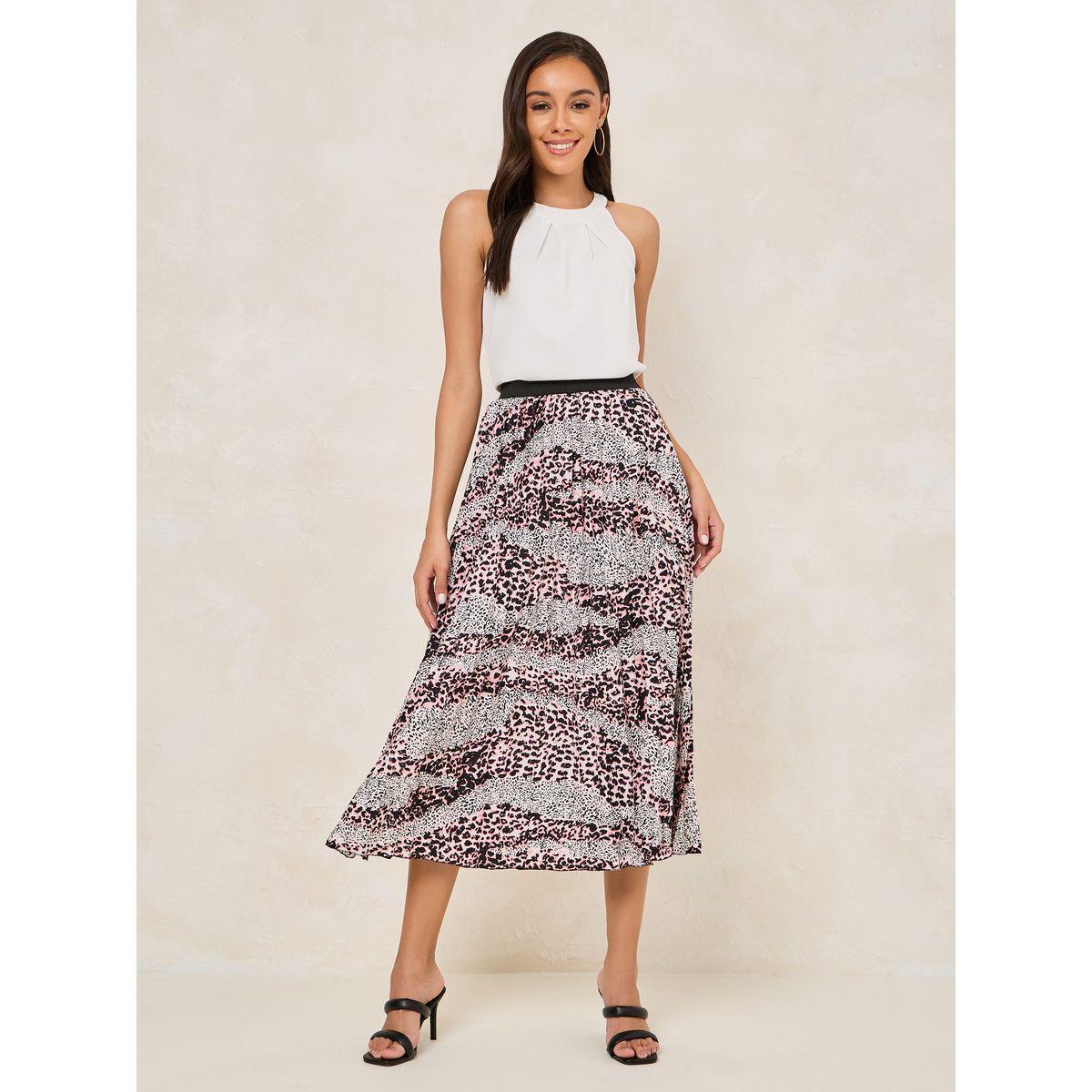 تنورة ميدي بطيات مع طبعة حيوان-women-clothing-bottoms-skirts-image-2