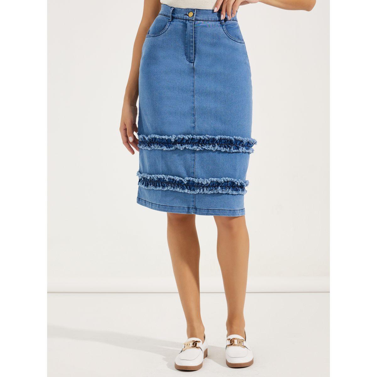Styli Ruffle Detail Straight Hem Denim Skirt-women-clothing-bottoms-skirts-image-2