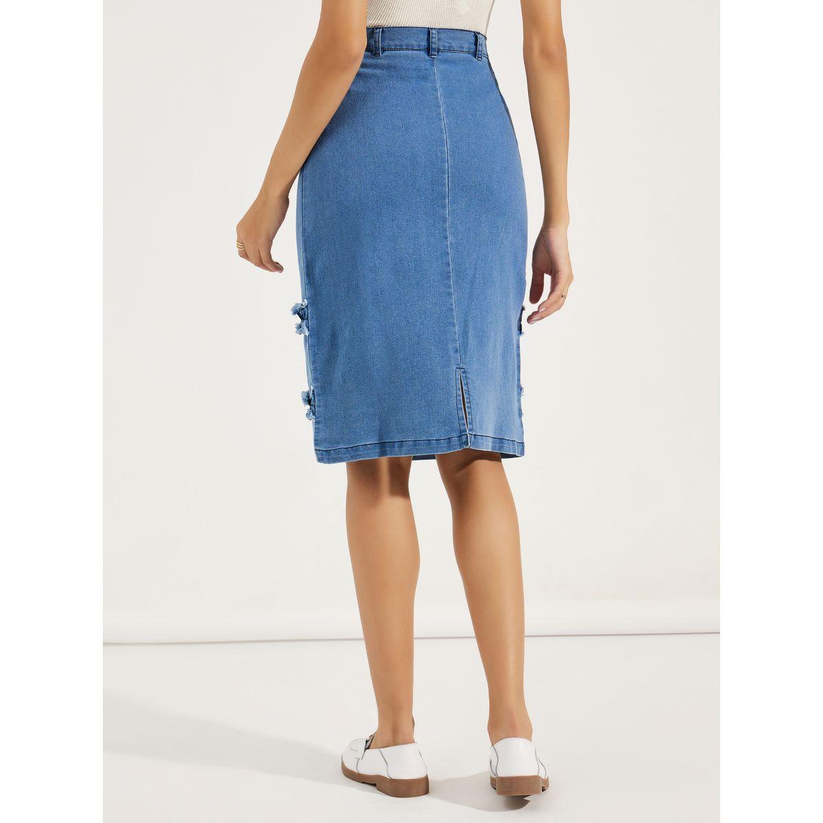 Styli Ruffle Detail Straight Hem Denim Skirt-women-clothing-bottoms-skirts-image-4
