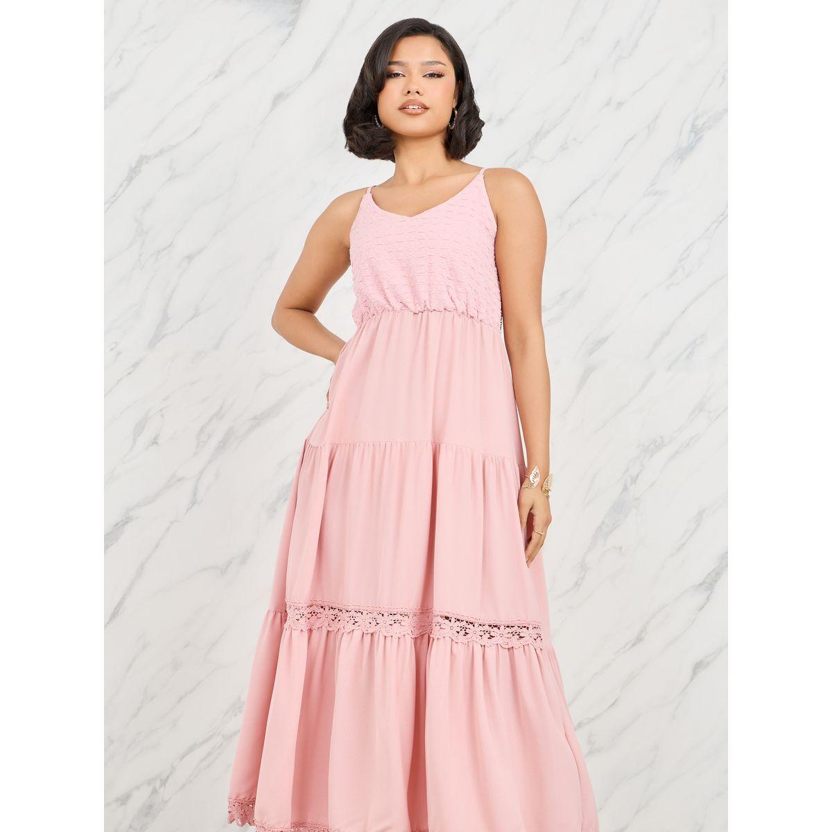 Styli Textured Strappy Lace Insert Tiered Midi Dress-women-clothing-dresses-image-2