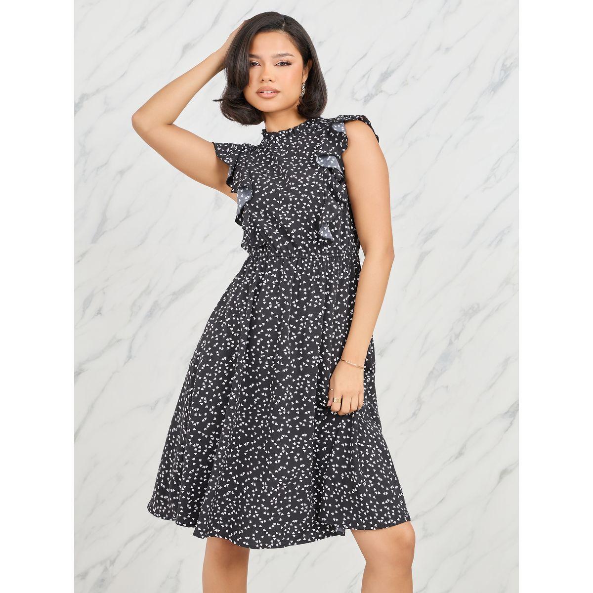Styli Heart AOP Ruffle Detail Knee Length Dress-women-clothing-dresses-image-1