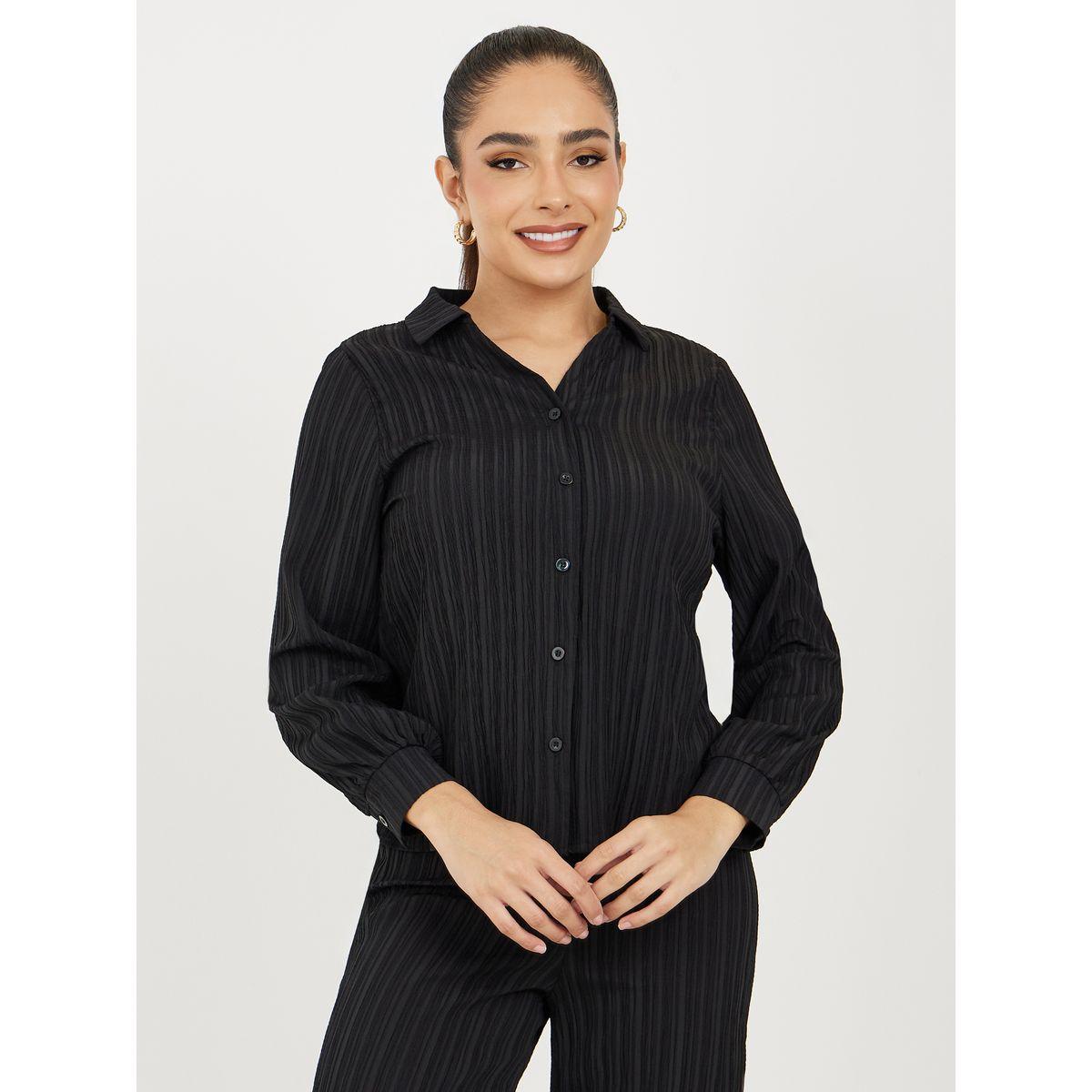 Styli Crepe Texture Button Through Shirt & Straight Pants Co-Ords-women-clothing-coordsets-image-2