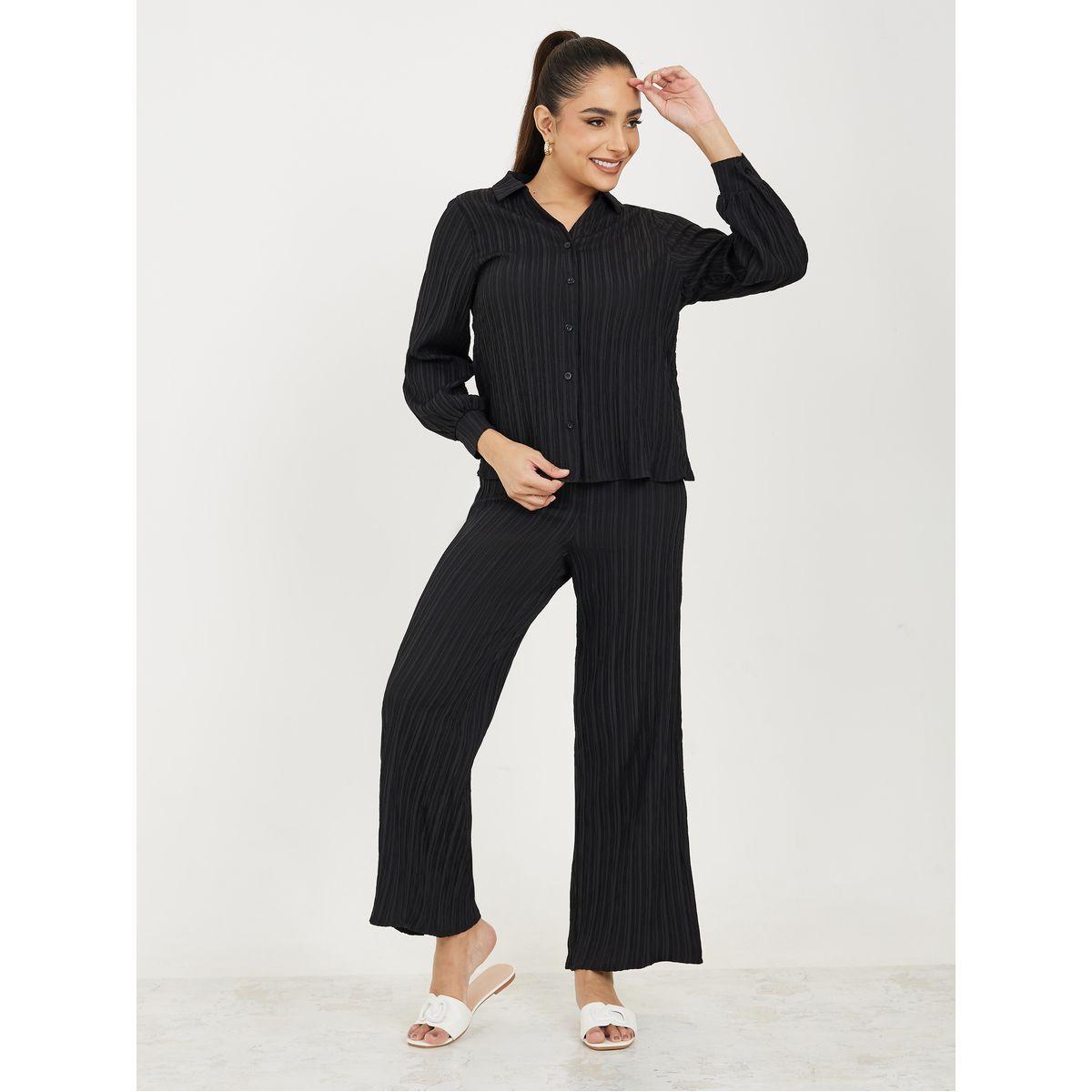 Styli Crepe Texture Button Through Shirt & Straight Pants Co-Ords-women-clothing-coordsets-image-5