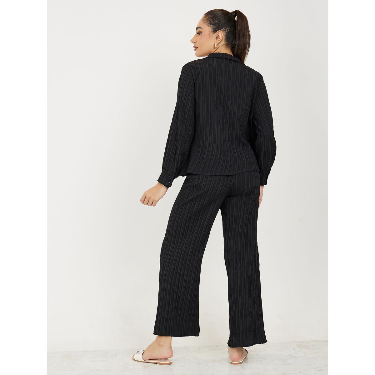 Styli Crepe Texture Button Through Shirt & Straight Pants Co-Ords-women-clothing-coordsets-image-7