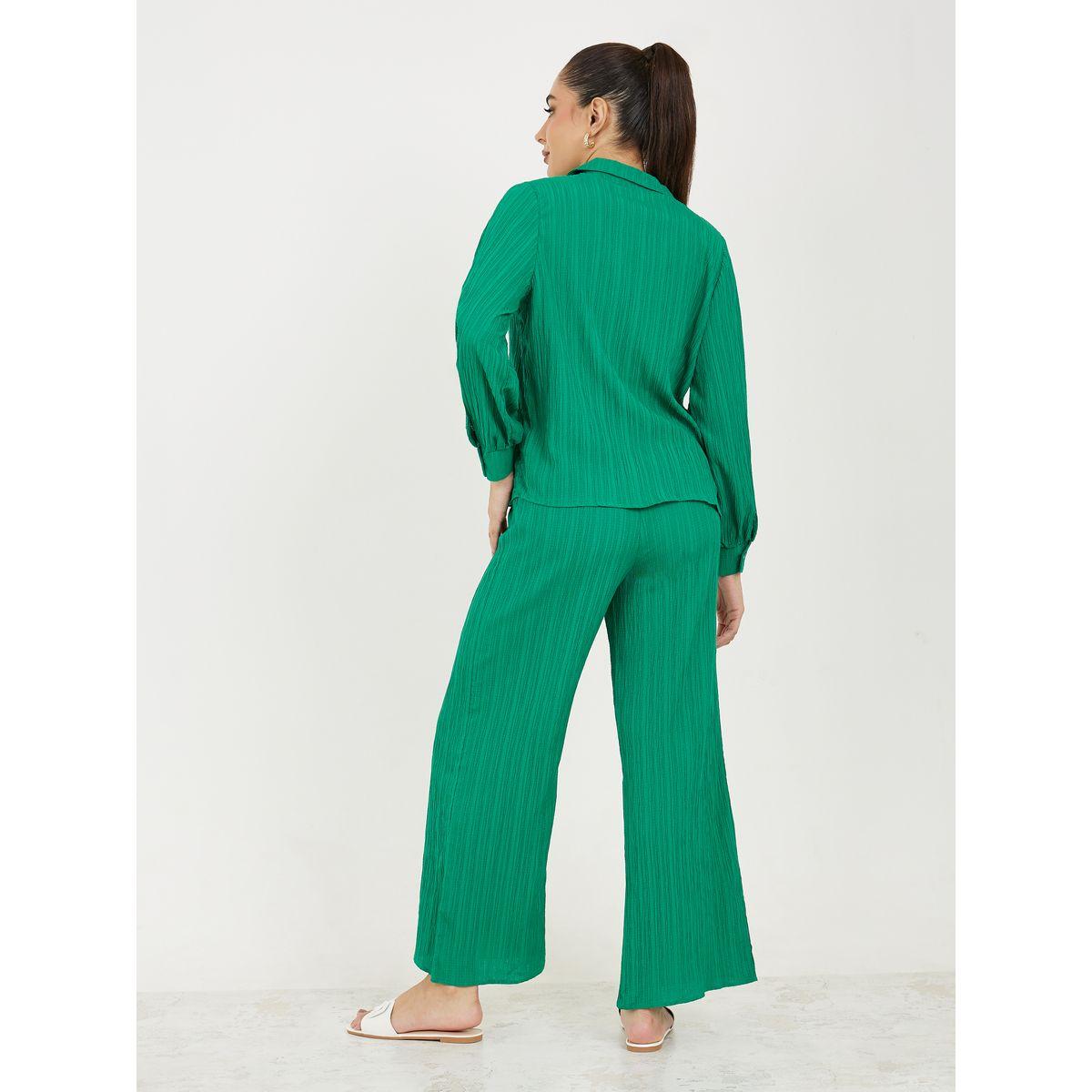 طقم منسق من بنطال بارجل مستقيمة مع بلوزة بارزة الملمس-women-clothing-coordsets-image-6