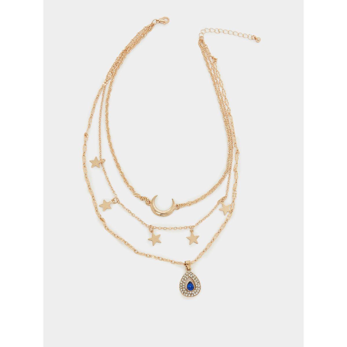Styli Multilayered Moon and Star Drop Necklace-women-watchesandjewellery-jewellery-necklacesandpendants-image-1