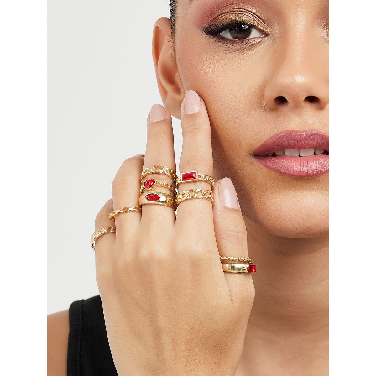 Styli Set of 9 - Heart Accent Textured Rings-women-watchesandjewellery-jewellery-rings-image-1