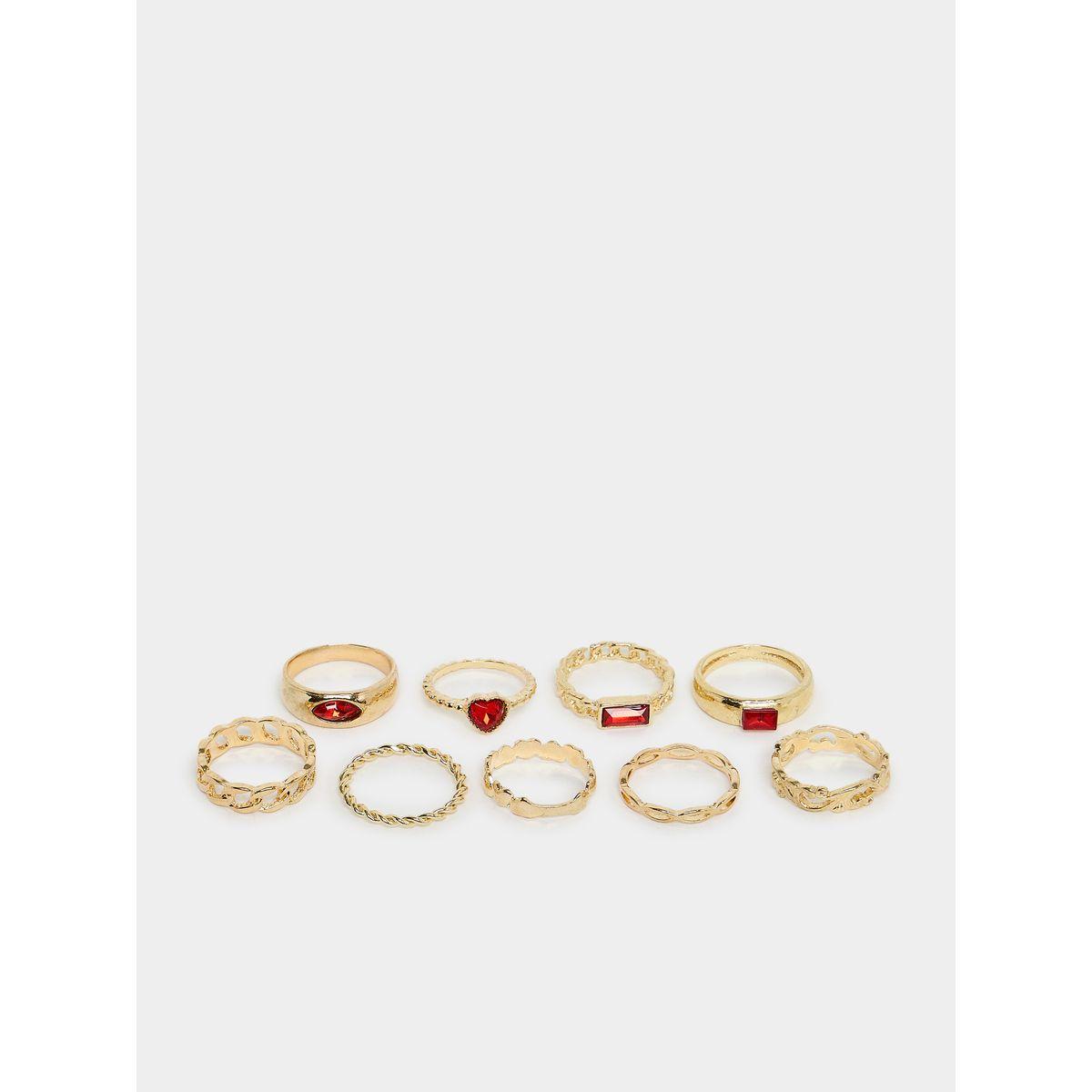 Styli Set of 9 - Heart Accent Textured Rings-women-watchesandjewellery-jewellery-rings-image-2