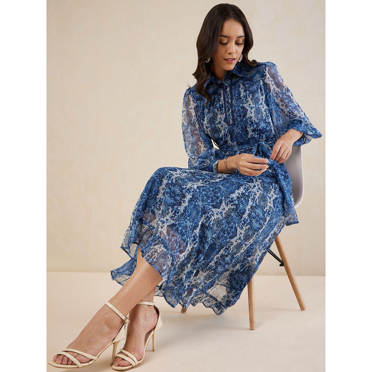 Femmella X Styli  Abstract Print Collared A-Line Midi Dress-women-clothing-dresses-image-5