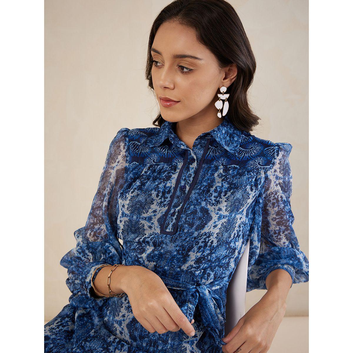 Femmella X Styli  Abstract Print Collared A-Line Midi Dress-women-clothing-dresses-image-6