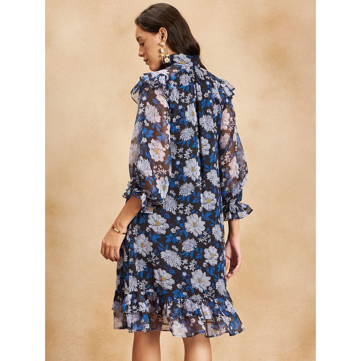 فستان ميدي مطبع بزهور مع ياقة عالية فِميلا × ستايلي-women-clothing-dresses-image-3