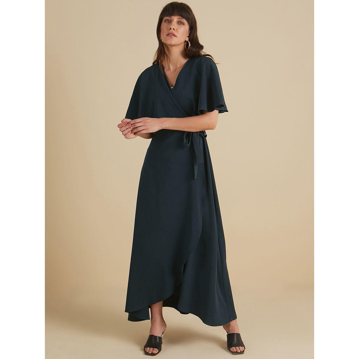 Femmella X Styli  Cape Sleeves Ruffle Detail Wrap Maxi Dress-women-clothing-dresses-image-1