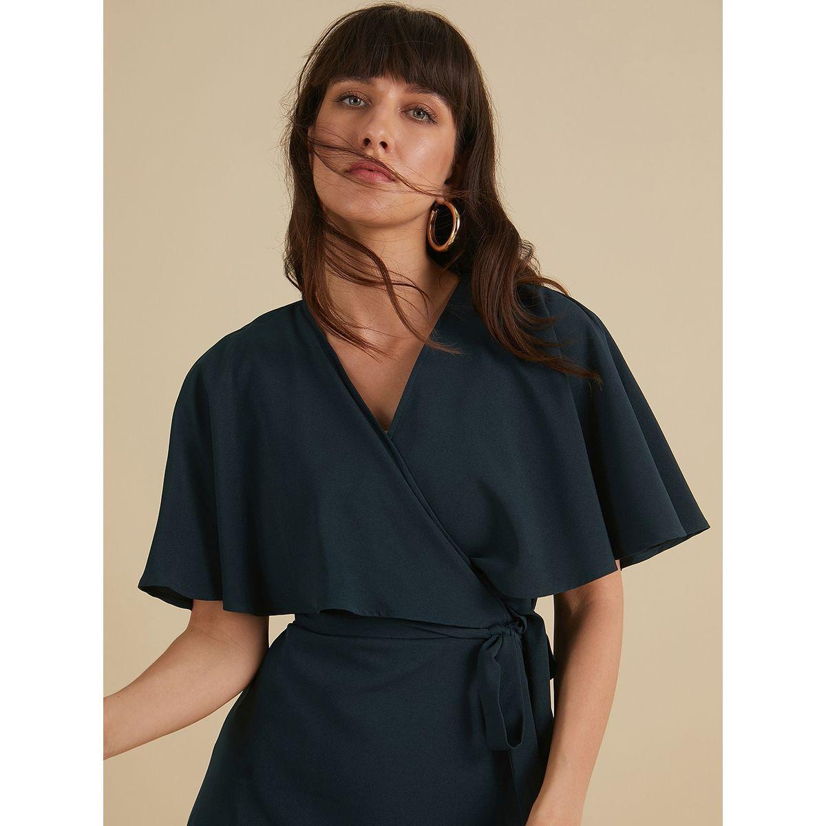 Femmella X Styli  Cape Sleeves Ruffle Detail Wrap Maxi Dress-women-clothing-dresses-image-2