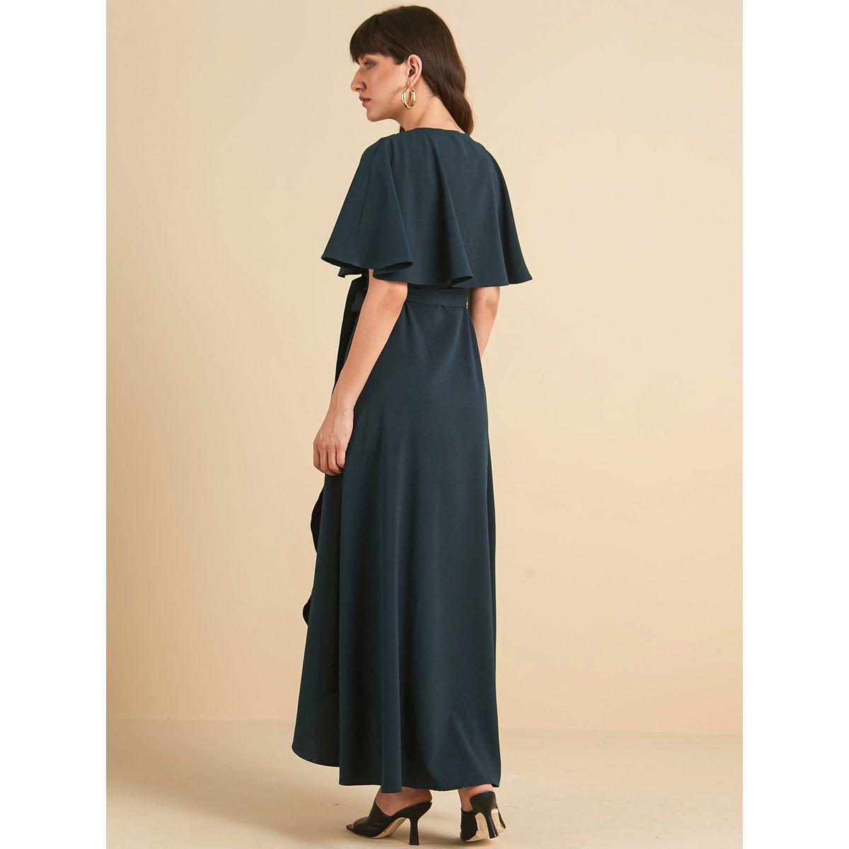 Femmella X Styli  Cape Sleeves Ruffle Detail Wrap Maxi Dress-women-clothing-dresses-image-4