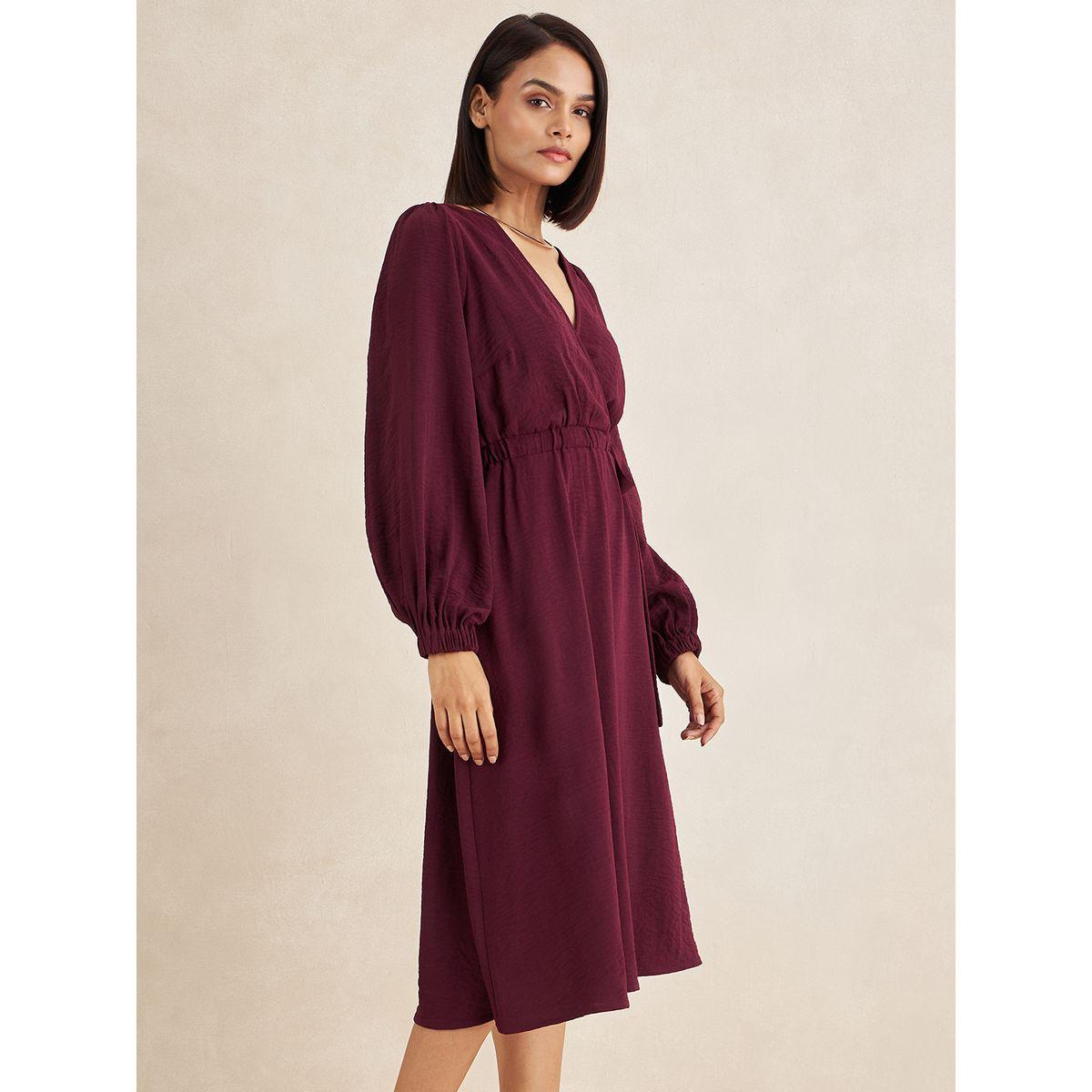 Femmella X Styli  Textured Self Tie Up Wrap Midi Dress-women-clothing-dresses-image-3