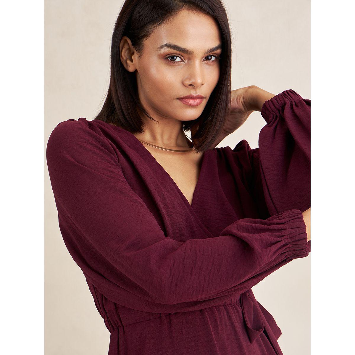 Femmella X Styli  Textured Self Tie Up Wrap Midi Dress-women-clothing-dresses-image-4