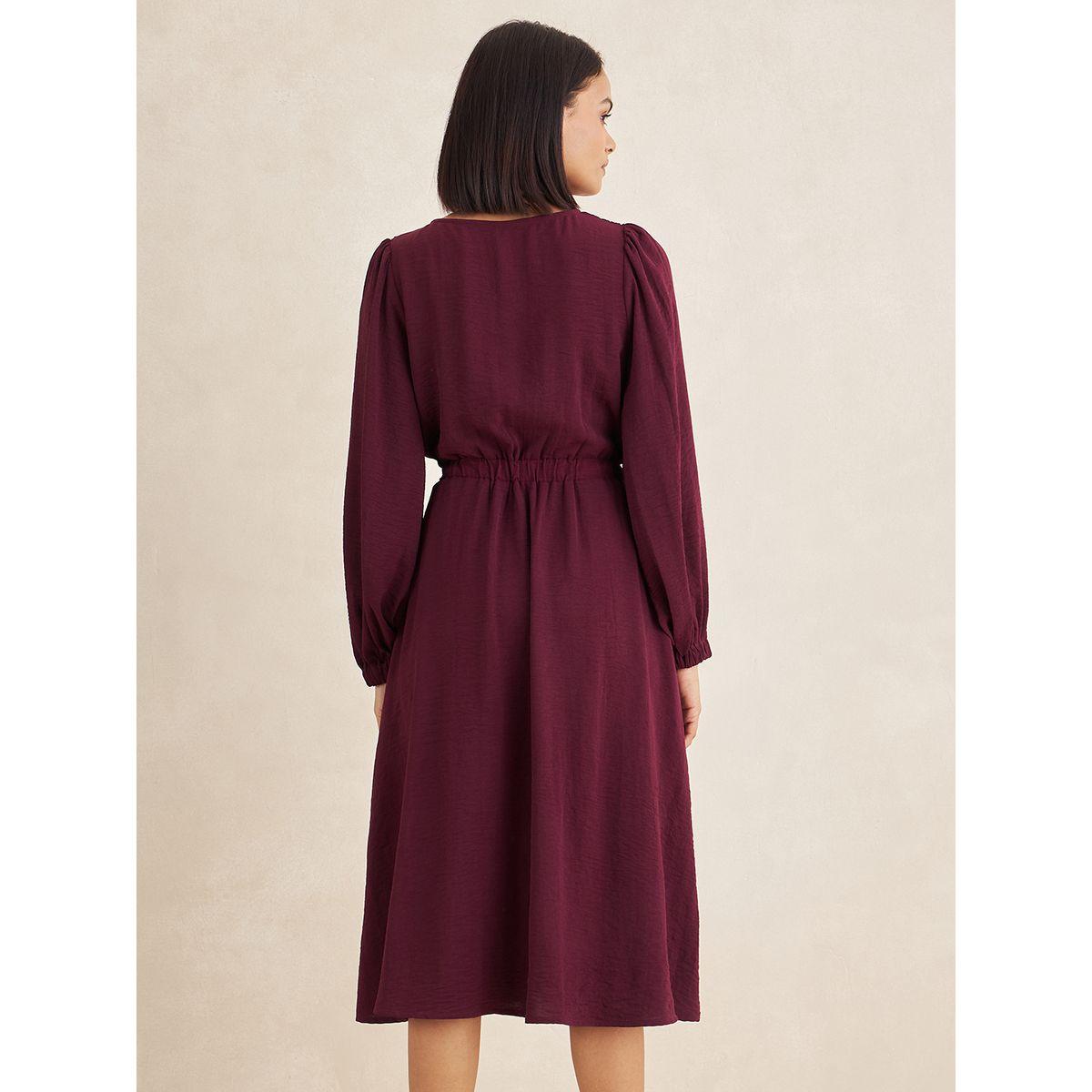 Femmella X Styli  Textured Self Tie Up Wrap Midi Dress-women-clothing-dresses-image-7