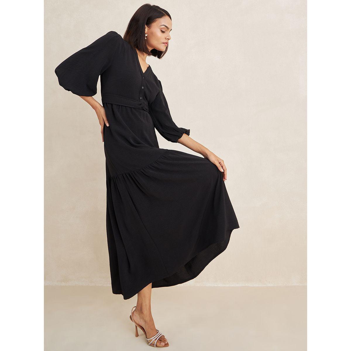 Femmella X Styli  Solid Knot Detail Front Button Maxi Dress-women-clothing-dresses-image-5