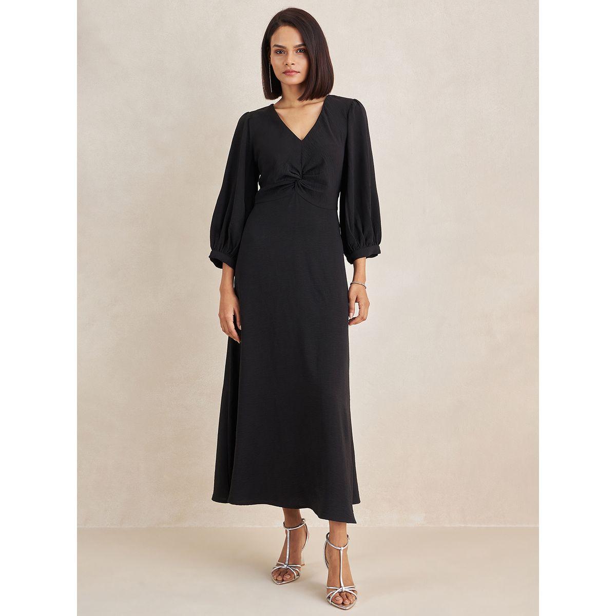Femmella X Styli  Front Twisted Long Sleeves A-Line Maxi Dress-women-clothing-dresses-image-1