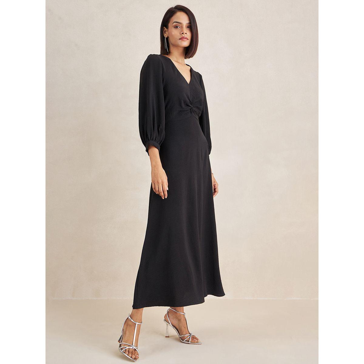 Femmella X Styli  Front Twisted Long Sleeves A-Line Maxi Dress-women-clothing-dresses-image-2