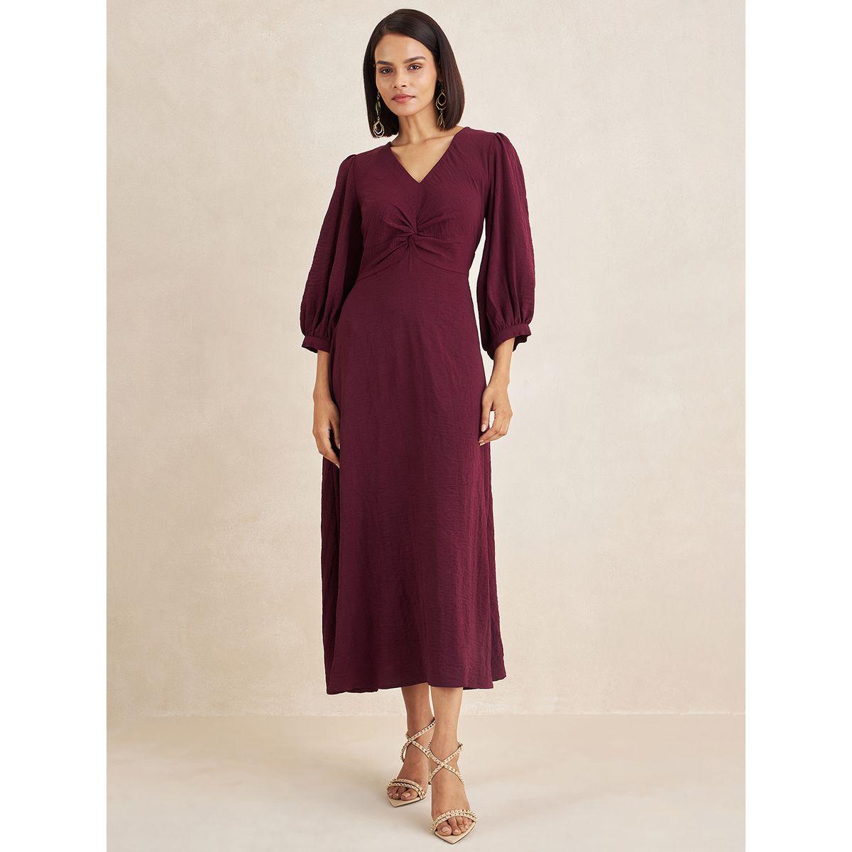 فستان طويل بتفاصيل ملفوفة مع اكمام طويلة فِميلا × ستايلي-women-clothing-dresses-image-1