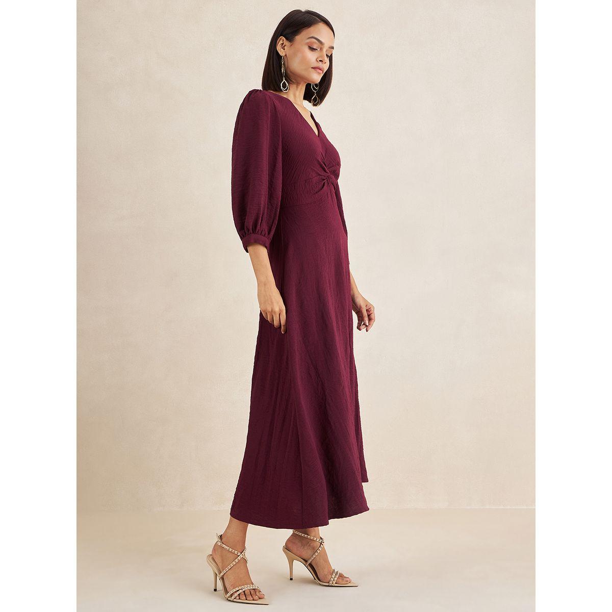 فستان طويل بتفاصيل ملفوفة مع اكمام طويلة فِميلا × ستايلي-women-clothing-dresses-image-2
