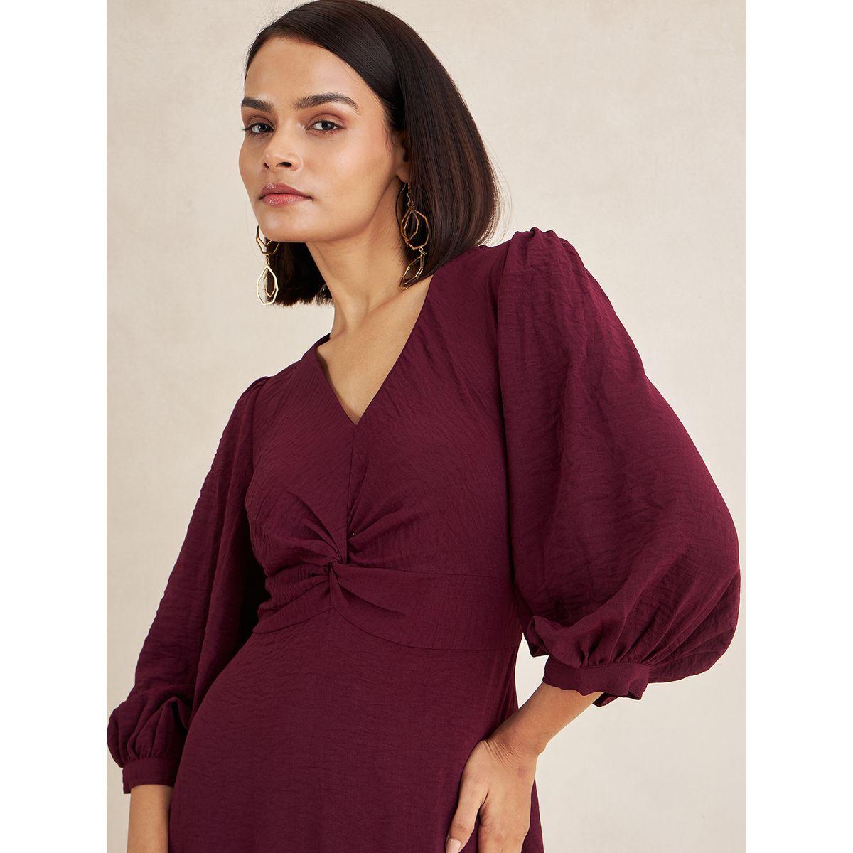 Femmella X Styli  Front Twisted Long Sleeves A-Line Maxi Dress-women-clothing-dresses-image-3